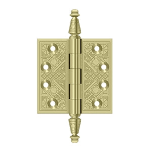 DELTANA 3-1/2" x 3-1/2" Ornate Square Corner Solid Brass Hinge