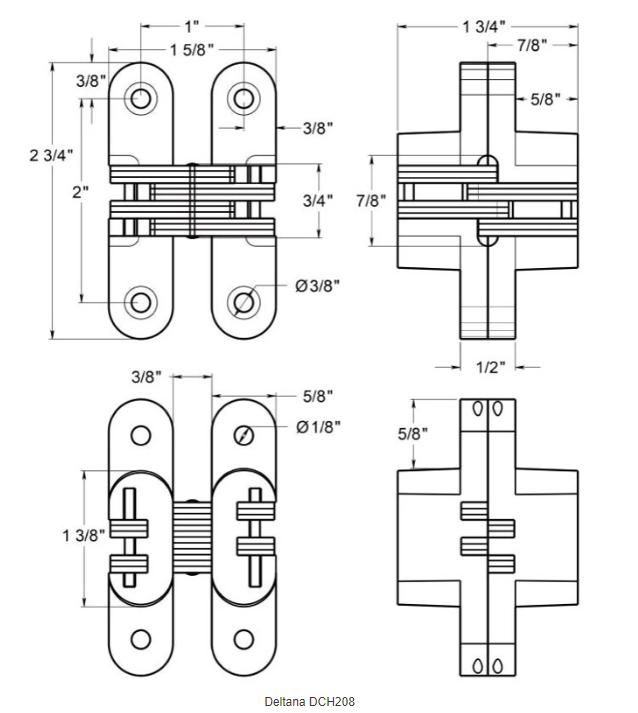 DELTANA 2-3/4" x 5/8" Concealed, Solid Brass, Hinge