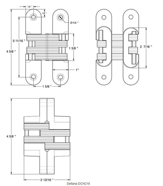 DELTANA 4-5/8" x 1" Concealed, Solid Brass, Hinge