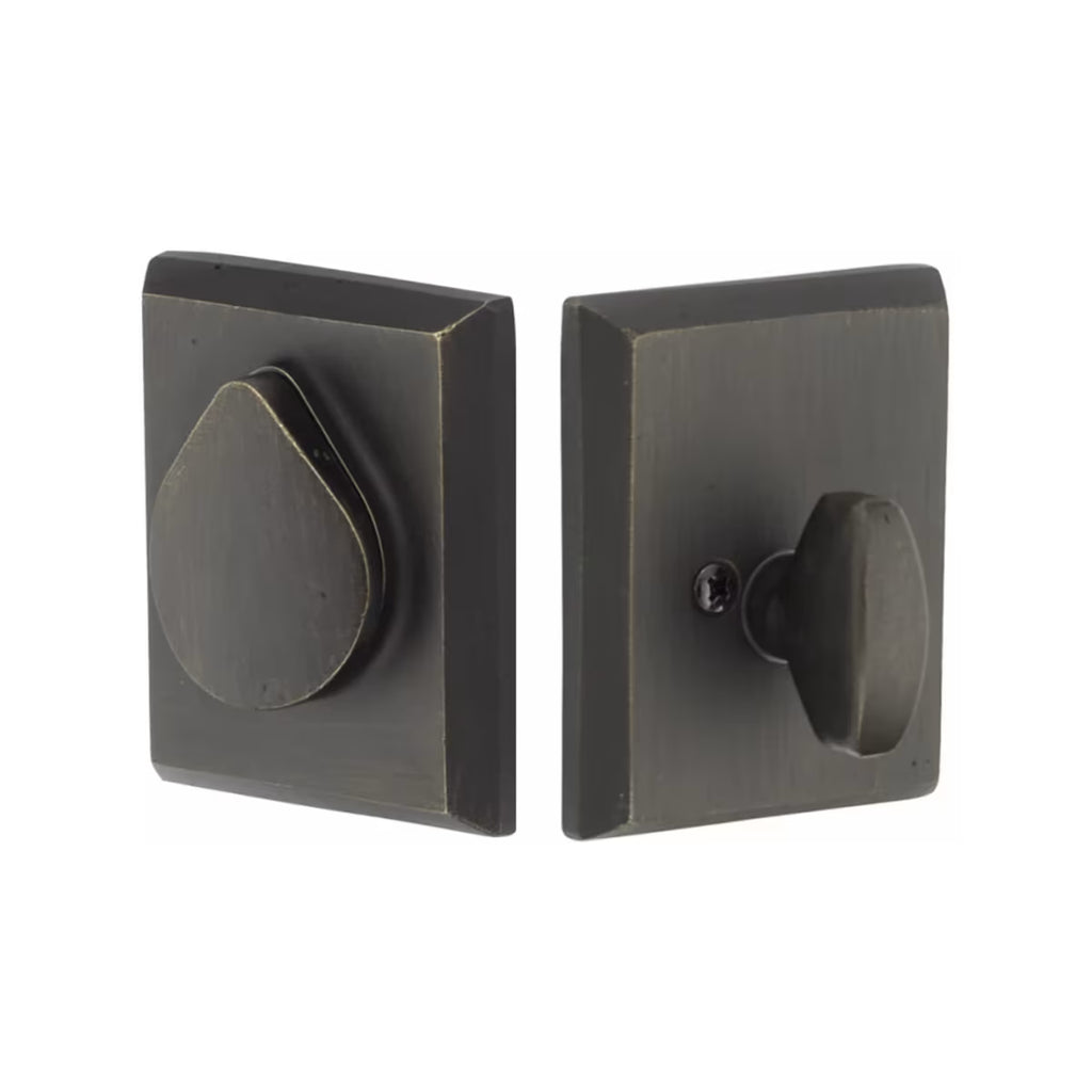 EMTEK Sandcast Bronze Rustic Modern Rectangular Keyed Deadbolt